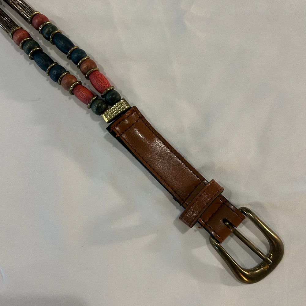 Brown Leather Beaded Women's Belt
